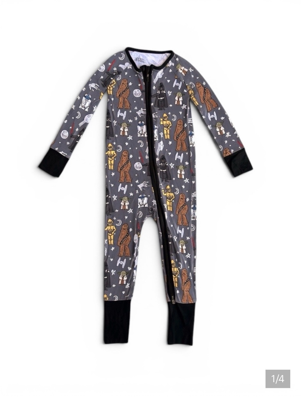 Little Sleepies Gray Star Wars Print Footed One-Piece with Black Trim